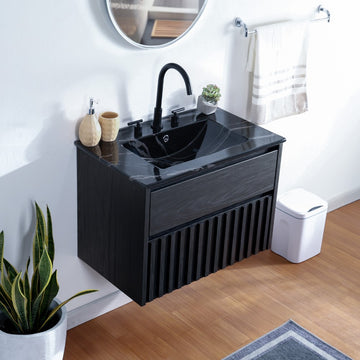 Sherwin Slat Modern Coastal 2-Drawer Wall Mounted Bath Vanity Cabinet Only (Sink Basin Not Included) - JONATHAN Y